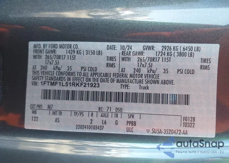 2024 Ford F-150 Xl from USA, damaged, VIN 1FTMF1L51RKF21923